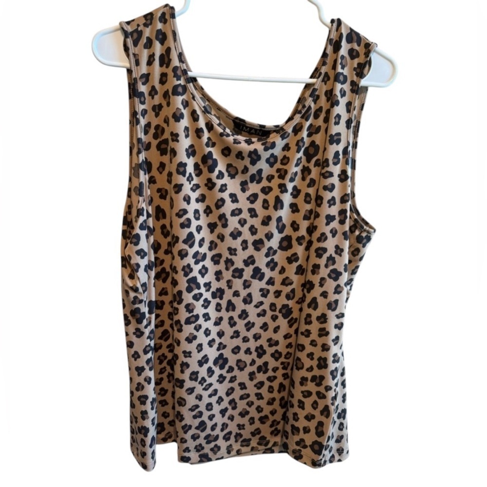 IMAN Tan Brown Black Animal Print Sleeveless Top Women’s Plus Size 1X
